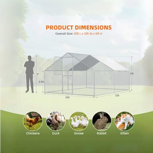 UDPATIO Large Metal Chicken Coop Walk in– Heavy Duty Outdoor Poultry Run with Protective Cover for 15-25 Chickens, Ducks, or Rabbits | Predator-Proof & Weather-Resistant | Double Feed Door UV-Resistant Cover Heavy Duty Outdoor Cage for Bird Duck Rabbit He