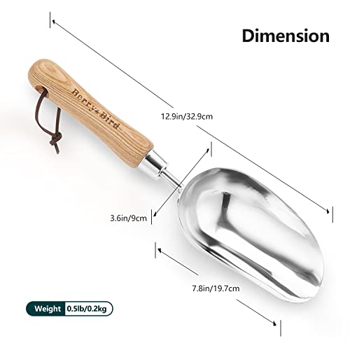 Berry&Bird Loose Soil Scoop, 12.9" Stainless Steel Gardening Scoop with Wood Handle - color: Loose Soil Scoop, size: Small