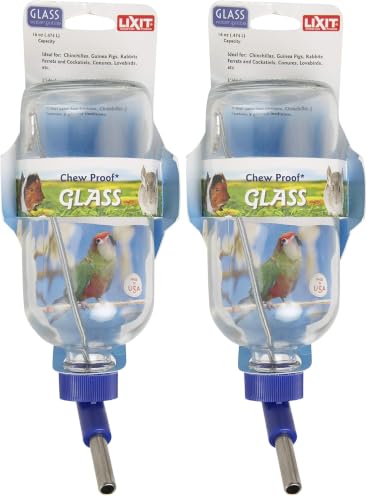 Lixit Glass Water Bottles for Small Animals and Birds (16oz), Clear (COMINHKR016337) (Pack of 2) - size: 16oz (Pack of 2)