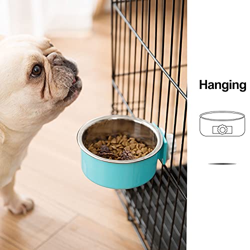 Mechpia 4 Pieces Crate Dog Bowl, Removable Stainless Steel Pet Kennel Hanging Food Water Feeder Bowl Cage Coop Cup for Puppy Medium Dog Cat Rabbit Ferret Bird - size: Blue,Green,Red,Grey