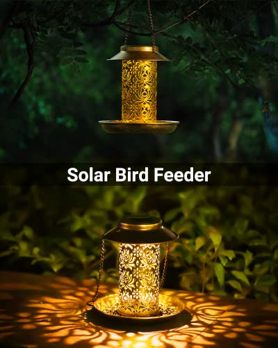 SWEETFULL Solar Bird Feeder for Outdoors Hanging, Metal Wild Bird Feeder for Cardinals Solar Garden Lantern with S Hook as Gift for Bird Lovers (2LBs Heavy Duty birdfeeders) - size: 7.2"x7.2"