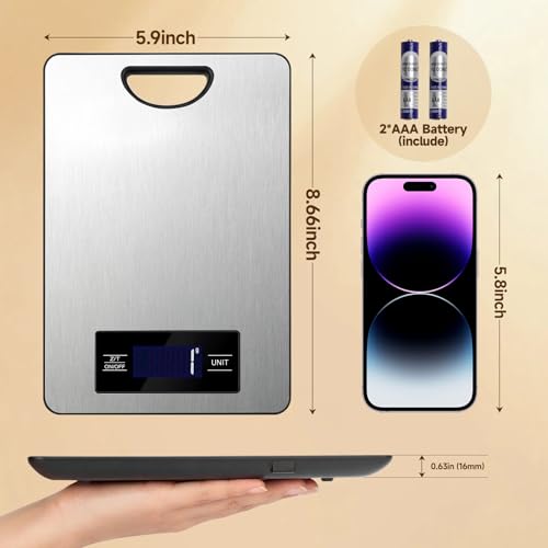 Food Scale, Digital Kitchen Scale with Hanging Loop, 11lb Baking Scale | 1g Accuracy, g/oz,etc.5 Unit Conversion, Tare Function, Fingerprint-Resistant Steel, Suitable for Cooking, Baking ,Meal Prep - color: Silver