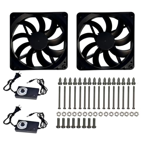 2 Pack 140mm×25mm DIY Variable Speed Cooling Fan with 110V-240V AC Plug Power Adapter - Quiet 20-35dB Fans for Biltong Box Reptile Aquarium DVR PlayStation Xbox Cabinet Ventilation