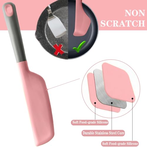 Silicone Omelette Spatula Turner, Flip Fold Omelet Turner, 13Inch | Flexible Egg Flip Tool for Non-stick Pans, Heat Resistant omelette flipper for Kitchen Omelet Pancake Crepes,Pink - color: Pink