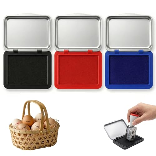 3PCS Ink Pads for Farm Fresh Egg Date Stamping(Black, Blue & Red) | 2.95 x 2.16in Premium Fade-Resistant Quick-Drying Ink Pads for Farm Marking & Food Labeling - size: 3PCS