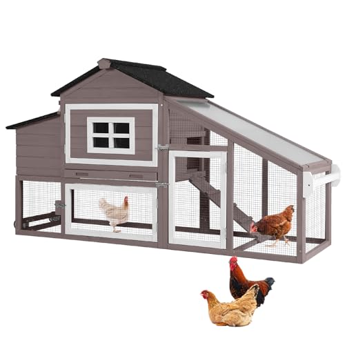 GUTINNEEN Chicken Coop Mobile Outdoor Chicken House Hen Coop with Wheels Nesting Box, Poultry Cage Duck House with Run - color: Brown