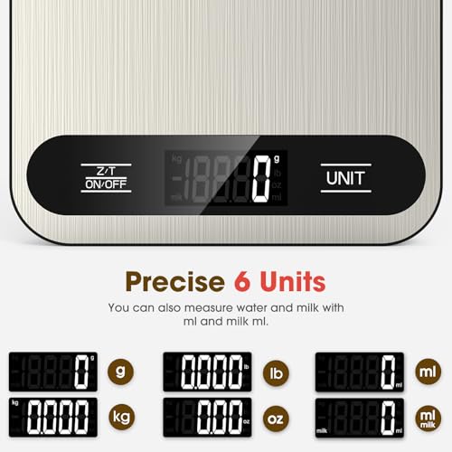 Mik-Nana Food Scale, 22lb Digital Kitchen Scale with 6 Units Tare Function | LCD Display, Stainless Steel Weight Grams and Ounces for Baking, Cooking and Meal Prep (Batteries Included)