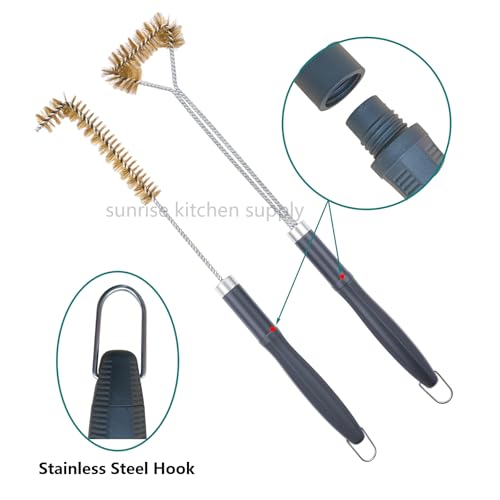 SUNRISE Fryer Brush with Long Handle (Brass with Plastic Handle, L and Single Brush) - color: Brass With Plastic Handle, size: L and Single Brush