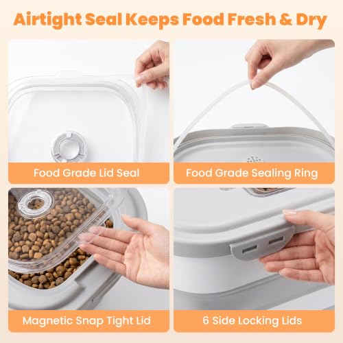 40 Lbs Dog Food Storage Container, Collapsible Cat Food Container | Airtight Pet Food Storage Containers with Wheels, Clear Window, 2 Measuring Cup, Scoop, BPA Free for Rice, Flour, Bird Seed - color: Grey/40lbs