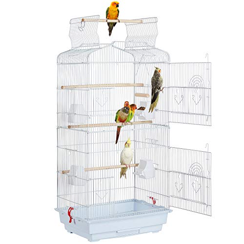 Yaheetech 41'' Open Top Medium Size Quaker Parrot Bird Cage Cockatiel Indian Ring Neck Sun Parakeet Green Cheek Conures Lovebird Budgie Canary Finch Parrotlet Bird Cage, White - color: White