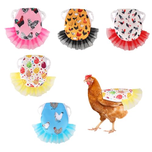 NQEUEPN 5pcs Chicken Saddle for Hens, 5 Styles Waterproof Colorful Chicken Saddle with Lace Trim Funny Poultry Back Feather Protection Supplies for Small Medium Hens