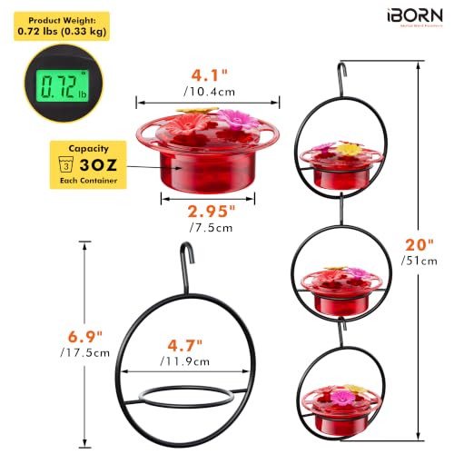iBorn Circular Hanging Hummingbird feeders for Outdoors 3PCS 3OZ Mini Hummingbird Feeder Humming Bird Feeder, Silicone Feeding Ports, Bee-Proof, New
