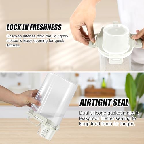 2 Pack 3 Lbs Pet Dog Cat Bird Seed Food Storage Containers for Travel Beige | Airtight Flour Container 5 Lbs with Large Pour Spout Measuring Cup Portable Rice Dispenser Cereal Oatmeal Holder - color: Beige-3L 2Pack