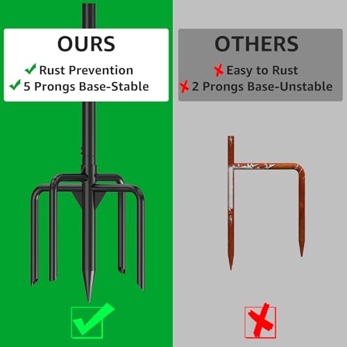 GOFORWILD 2 Pack Adjustable 84inch Double Shepherds Hook for Outdoor | Metal Bird Feeder Pole with 5-Prong Base for Hanging Bird Nest, Plant Basket,Lantern,Solar Light - size: 84 Inch