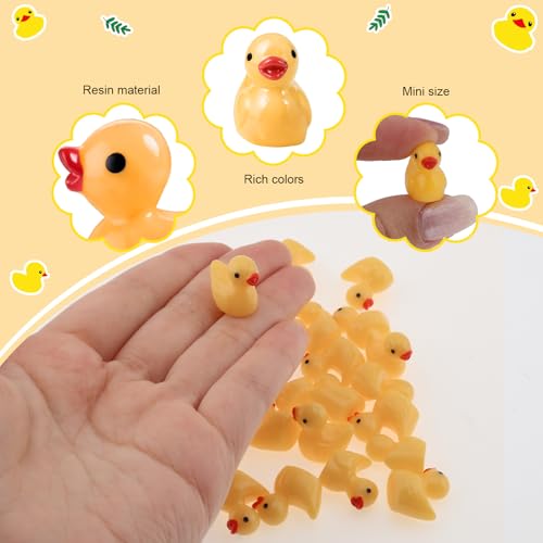 100 Pcs Mini Resin Ducks Tiny Ducks Miniature Duckies Bulk Figures for Garden Micro Landscape Home Prank Game Micro Landscape Aquarium Dollhouse Ornament DIY Handmade School (Yellow) - color: Yellow