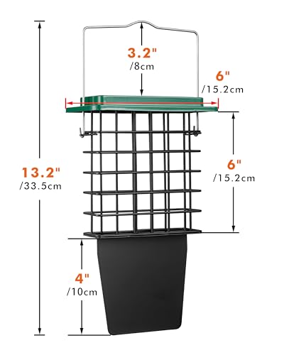 iBorn Suet Feeder with Tail Prop,Woodpecker Feeder,Suet Feeders for Outside Hanging,Suet Bird Feeders for Outdoors,Heavy-Duty Suet Cage,Suet Holder,Rainproof Roof,Easy Clean and Refill,1 Pack,Green - color: Green, size: Single Capacity