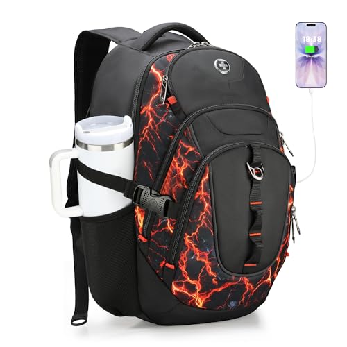 Swissdigital Laptop Backpack with USB Charging Port, Travel Backpack Fits 15.6 inches Computer, 31L Backpack for Men, Flame Red | SD803-97 - color: Flame Red