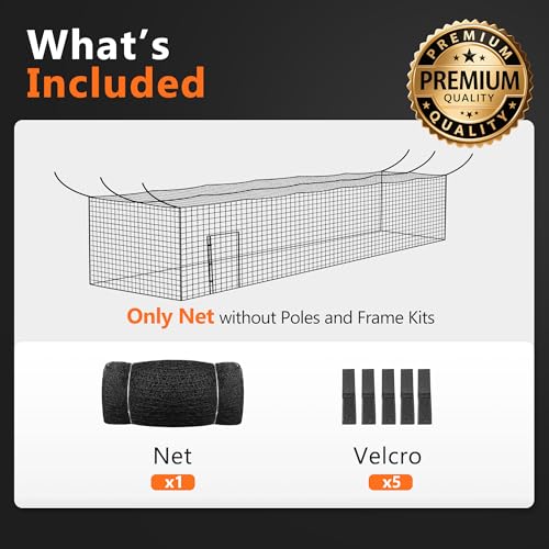 ORIENGEAR Baseball Batting Cage Nets, ONLY NET, 70'L/55'L/35'L/20'L Baseball and Softball Cage Netting, 1.88" #45 Mesh, Professional Fully Enclosed PE Hitting Cage Net with Door, Without Poles - size: 70'*12'*12'