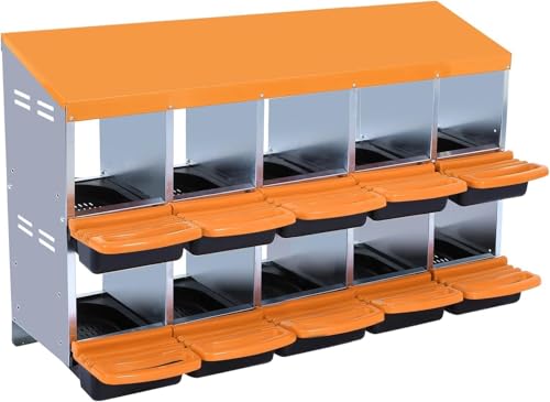 10-Hole Chicken Nesting Box with Removable Lid, Metal Chicken Coops with Roll Away Design/Easy Egg Collection/Ventilation Holes, for Chickens Coops, Duck and Hens - color: Orange, size: 10 holes without legs