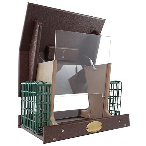 DutchCrafters Poly Hopper Bird Feeder with Suet Holder, Large Bird Feeder for Outdoors Hanging - Amish American Made (Milwaukee Brown & Weatherwood) - color: Milwaukee Brown & Weatherwood