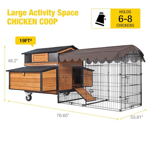 AIVITUVIN Large Chicken Coop with Run Chicken House with Metal Chicken Tractor Portable and Spacious Design for 6-8 Chickens 76.7" L - size: 76.7"L x 53.8"W x 36.8"H