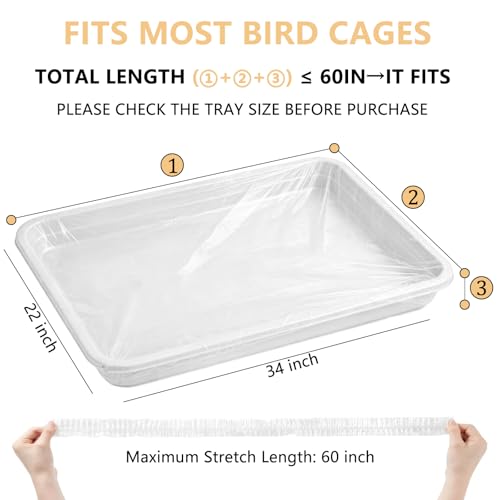 Disposable Bird Cage Liners, Clear Plastic 50 Pcs Birdcage Tray Liner Bags 34" x 22", Bird Cage Accessories Universal Film for Parakeets, Parrots, Finches, Canaries, Cockatiels - size: 34" x 22"