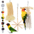 QUOZUO Small Bird Toys Paper Scraps Parakeet Cage Accessories with Bell, Rope Swing Hanging Standing Chewing Toy, Wood Bird Toys for Parakeets, Cockatiel, Parrot, 4pcs