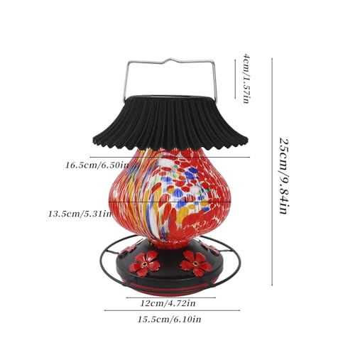 Solar Glass Hummingbird Feeder for Outdoors- 26 fl.oz Hummingbird Feeders | Best Solar Feeders with Ant Moat & Perch, 5 Feeding Ports, Wasp Leak Proof, Hand Blown Glass Color Changing Glowing in Dusk - color: Red