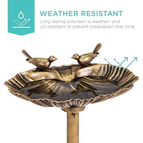 32inch Antique Bird Bath Outside Garden Weather Resistant Polyresin Backyard Expressions - color: Bronze