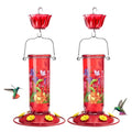 Kingsyard 2 Pack Hummingbird Feeders for Outdoor Hanging - Charming Patterned Glass Humming Bird Feeder with 6 Feeding Ports and Ant Moat, Ideal Gift Choice for Bird Lovers, Red | Extra-Wide Mouth Bottle for Easy Cleaning, 6 Feeding Ports, Built-In Ant Mo