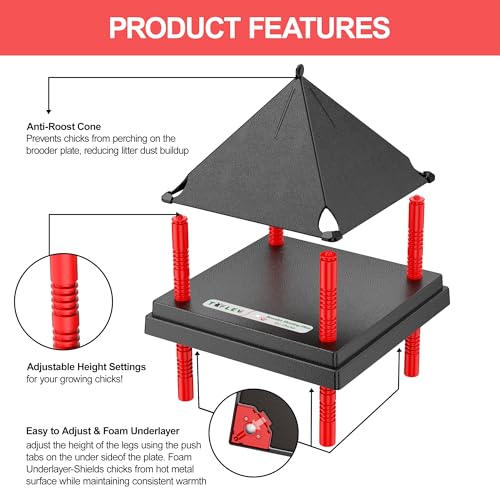 Chick Brooder Heating Plate with Anti Stand Cone, Fixed Temp, 10"x10" Black | Adjustable Height Brooder Heater for Chicks, Downward Heat Distribution for Outdoor Barns & Coops - size: 10" x 10"