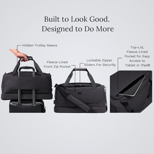 Knack Expandable Travel Duffel Midnight Black | 35L Duffel with hidden, separate 13L compartment easily organizes 4-5 days of travel gear. - color: Midnight Black, style: Travel Duffel
