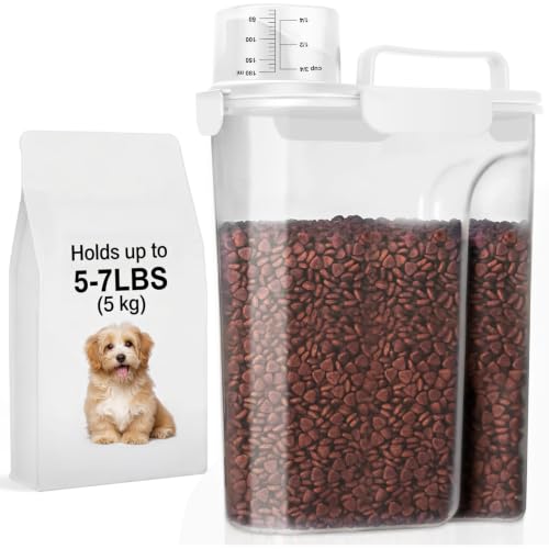 LEAWALK 5-7LBS Plastic Dog Cat Storage Container PBA-free, Pet Food Containers with 4-Buckle Handle Design is Leak-Proof, Easy to Clean and Portable-Whtie - color: White, size: 5L-1pack