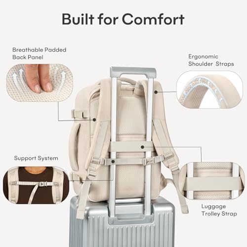 30L Travel Backpack for Women & Men: Flight Approved Carry On Backpack, TSA Personal Item Bag with Water Bottle Pocket, Weekender Essentials Backpacks fits 15.6" Laptop - Beige - color: Beige, size: Large