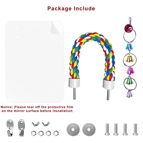 7" Bird Mirror with Rope Perch Bird Toys Swing, Comfy Perch for Greys Amazons Parakeet Cockatiel Conure Lovebirds Finch Canaries - size: 7 inch