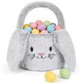 PRATIQUE Foldable Plush Easter Basket with Bunny Ears for Kids, Easter Egg Hunt Bucket with Handle, Cute Storage Bin for Candy, Toys & Gifts(Gery) - color: Gery
