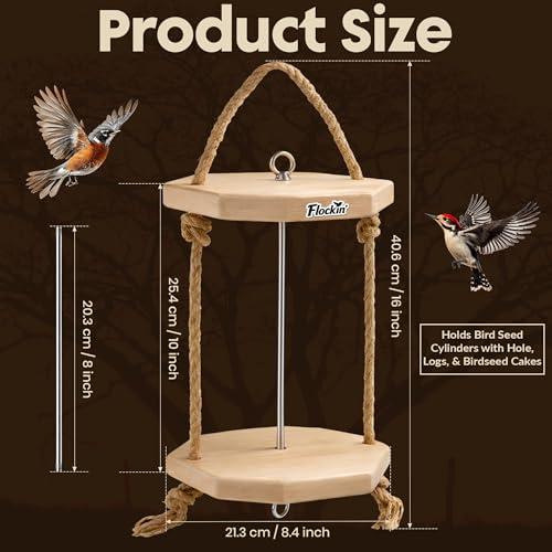 Cylinder Bird Feeder for Outdoors - Weather Resistant Bird Seed Holder | Wood Bird Feeder, Holds Bird Seed Cylinders, Logs & Cakes, Bird Safe Protective Coating, 360° Feeding, Easy to Clean