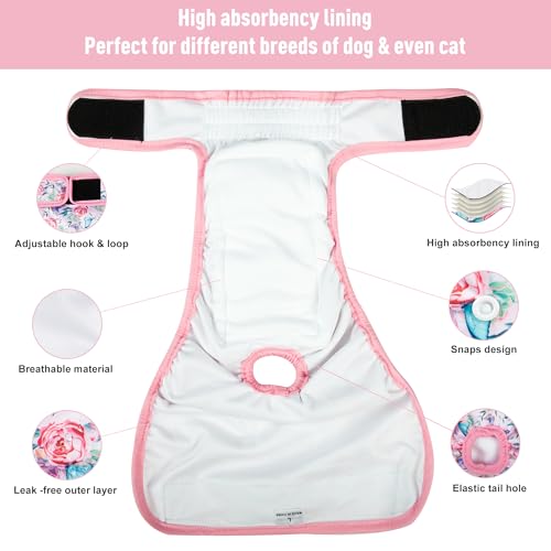 3Pack Reusable Dog Diapers Female,Washable Diaper for Doggie,Highly Absorbent Dog Diaper,Adjustable Leakproof Puppy Girl Dog Diapers for Heat,Incontinence,Period Doggy Nappies S - color: Flowers, size: S(Newborn-11.5"Waist)