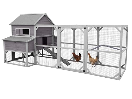 Large Chicken Coop Outdoor Waterproof Chicken Run with Asphalt Roof, Wooden Poultry Enclosure with Easy-Clean Slide-Out Tray for 8-10 Chickens Poultry Cage with Nesting Boxes for Duck Rabbit - size: 134.5"L x 59.0"W x 62.4"H