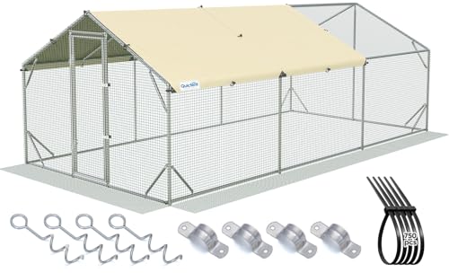 Quictent Large Metal Chicken Coop Run Upgraded Reinforced Hardware Cloth | Premium Galvanized Metal Tube, Walk-in Poultry Cage for Outdoor Yard Farm, Waterproof Cover, 19.7x9.8x6.6FT - size: 19.7x9.8FT