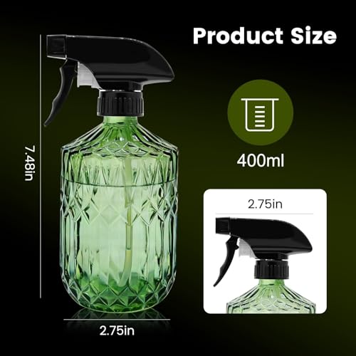 Plant Mister Fine Mist Water Spray Bottle for Plants | Handheld Glass Spray Bottles with Adjustable Nozzle - Indoor Flower Plant Gardening Cleaning- Light Green 0.43L/15.17oz