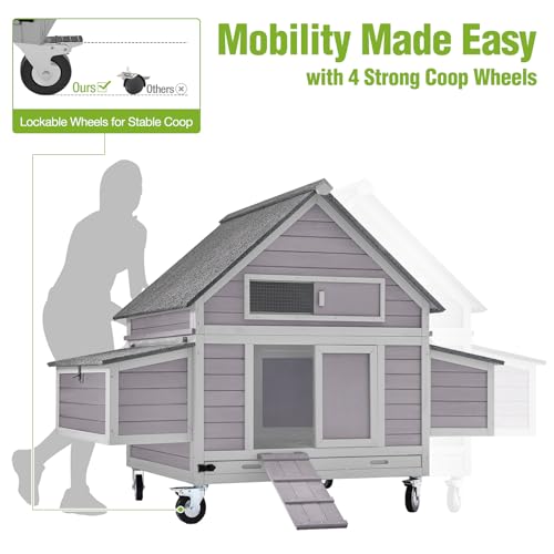 GUTINNEEN Large Mobile Chicken Coop with Heavy-Duty Wheels, Extra-Large Nesting Boxes, Lockable Metal Pull-Out Tray, Weather-Resistant Roof, Spacious Outdoor Poultry Cage, Ideal for 3–6 Chickens - size: 67.3"L x 40"W x 49.75"H