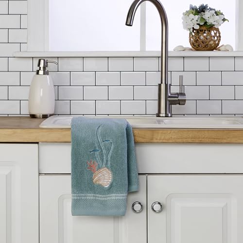 SKL Home Underwater 100% Cotton Embroidered 2pc Hand Towel Set, Tropical/Coastal/Beach/Resort, Decorative for Bath/Kitchen/Bar & Gift, Blue - color: Underwater, style: Hand Towel Set