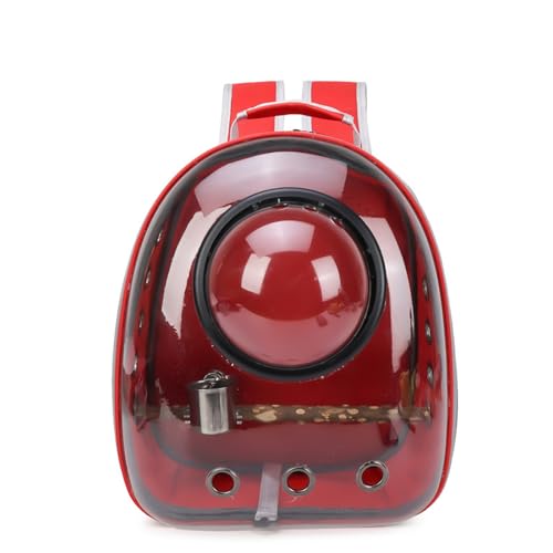 Transparent Parrot Backpack: Wooden Perch, Shoulder Strap, Breathable. Ideal for outings with Parrots, Magpies, & Birds. Comfortable & Spacious. (Red-2) - color: Red-2