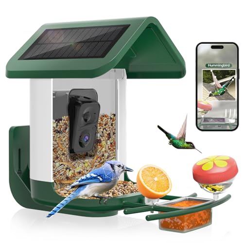 Bird Feeder with Camera Solar Powered : Smart Camera Bird Feeder 2K Live Feed Cam for Outdoor Backyard - Ai Identify Auto Capture Videos Pictures, Gifts for Birdlover Mom Dad, 2.4GHz WiFi - color: White Green