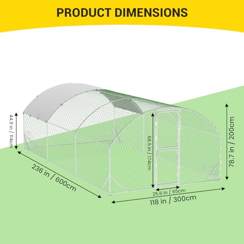 GarveeLife Large Metal Chicken Coop, Metal Chicken Run with Reinforced Triangle Support & Double Doors, Outdoor Walk-in Poultry Cage for Yard, 9.8x19.7x6.5 FT - size: 9.8' x 19.7' x 6.6'