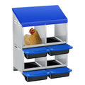 4 Hole Chicken Nesting Boxes, Weatherproof Galvanized Steel Chicken Egg Laying Box with Automatic Rollout Egg Collection, 2-in-1 Handle Perch, Easy Clean & Quick Assemble for Chicken Coop - color: Blue, size: 4 holes 2 layers