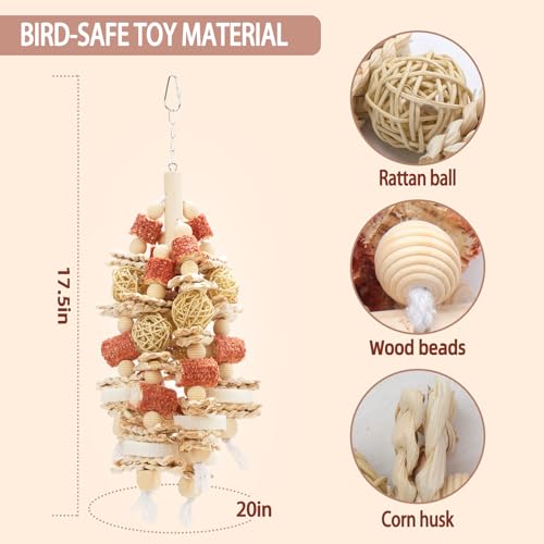 Bird Toys，17.5 Inches Parrot Toy for Chewing | Natural Corn Cob, Loofah Slices, Can Be Hung in Large and Medium-Sized Parrot Cages