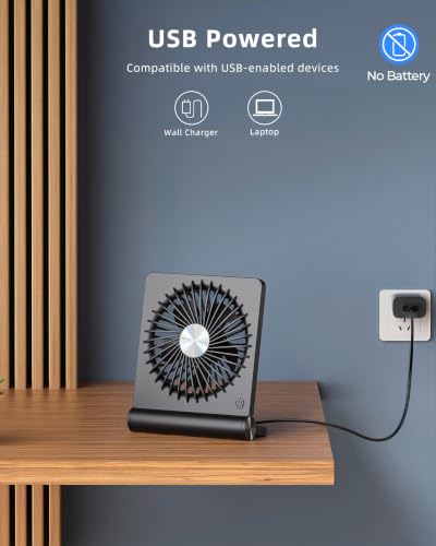 Koonie USB Desk Fan, Strong Wind Ultra Quiet Small Mini Fan | 220° Tilt Folding & 3 Speeds Adjustable, USB-C Powered Personal Fan for Home Office Desktop, Black, NO BATTERY - color: black, size: 5.7 inch
