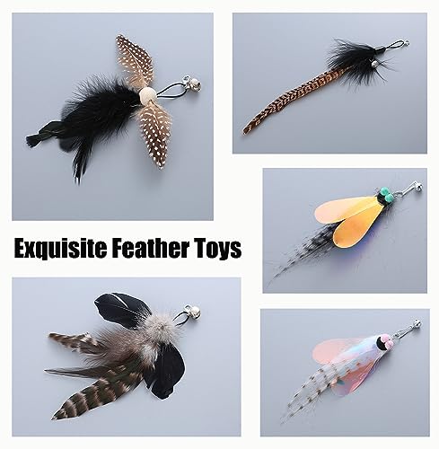 Yauende Cat Feather Toys, Indoor Cat Interactive Toys, 2 PCS Flexible Wire and 5 PCS Cat Feather Toys, for Bored Indoor Cats, Indoor Cat Chase Toys